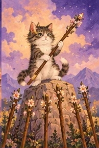 ไพ่แมว เจ็ดไม้เท้า (Seven of Wands)