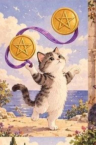 ไพ่แมว สองเหรียญ (Two of Pentacles)