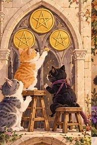 ไพ่แมว สามเหรียญ (Three of Pentacles)