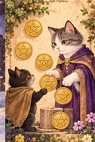 ไพ่แมว หกเหรียญ (Six of Pentacles)