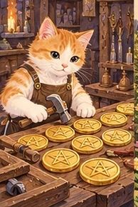 ไพ่แมว แปดเหรียญ (Eight of Pentacles)