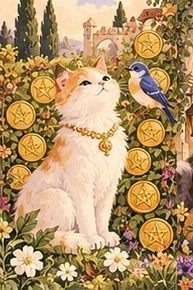 ไพ่แมว เก้าเหรียญ (Nine of Pentacles)