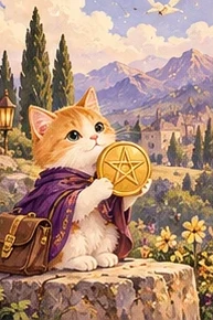 ไพ่แมว เด็กถือเหรียญ (Page of Pentacles)